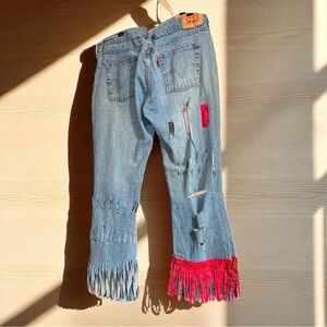 Stylish Handmade Levies Boho Fringed Blue Jeans